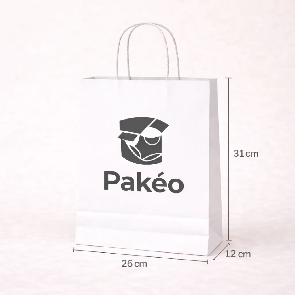 Bolsa blanca Pakéo con dimensiones 26 × 12 × 31 cm monocromático.webp