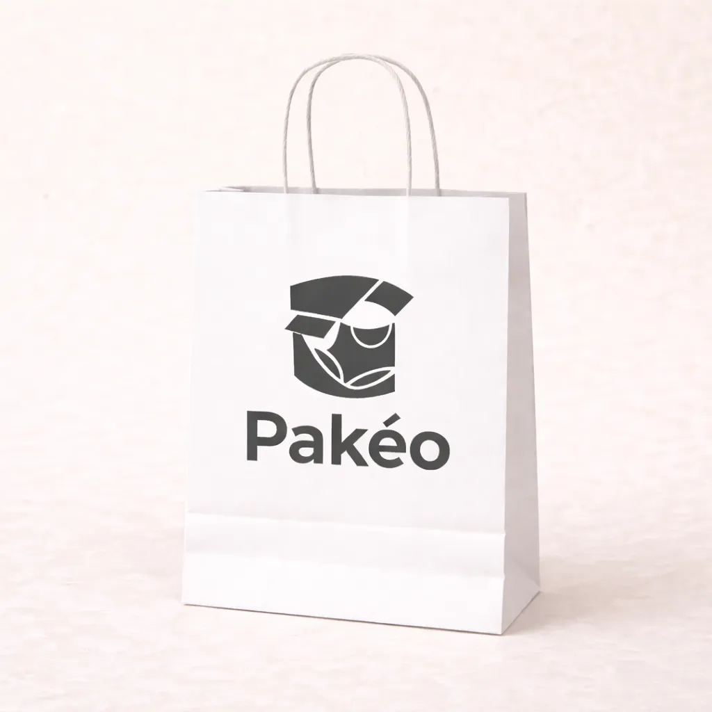 Sac en papier kraft avec poignées en papier – Impression personnalisée (Petit – 26*12*31cm, Impression 1 couleur)